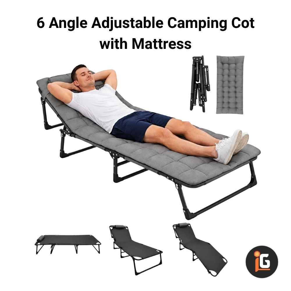 6 Angle Adjustable Camping Cot with Mattress