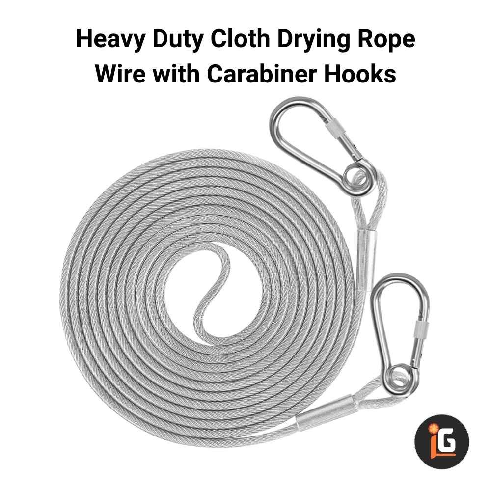 Heavy Duty Cloth Drying Rope Wire with Carabiner Hooks